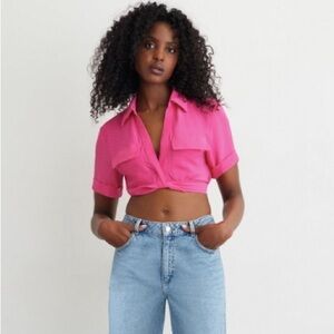 Dynamite Twist Front Cropped Top Magenta Pink Sz Large